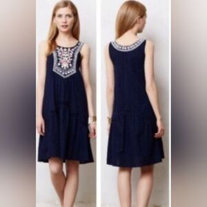 Maeve Women Dress Blue Navy Embroidered Sleeveless Size 4 Pockets